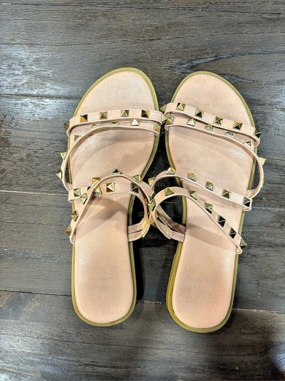 Studded Strappy Sandals in Pink & Gold US 8/8.5